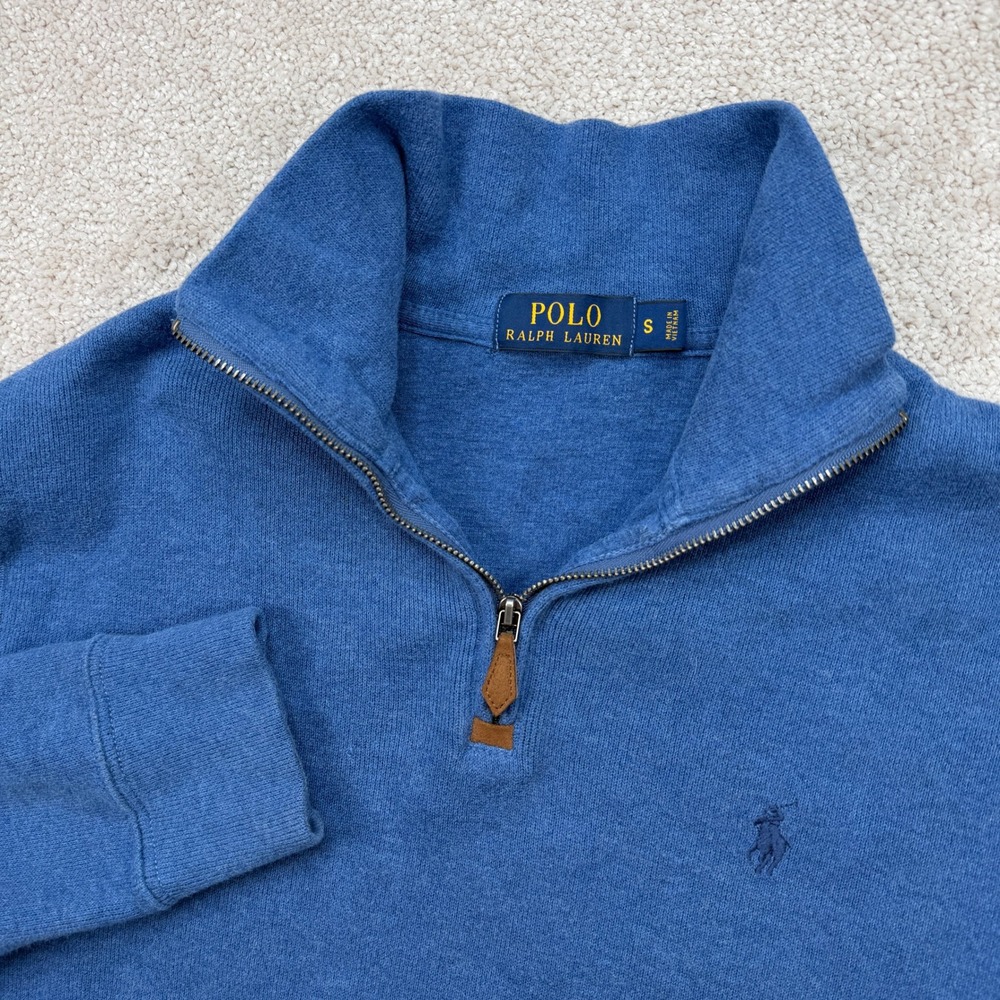 Polo Ralph Lauren Men S 1/4 Zip Pullover Blue Cotton Knit Sweater Preppy